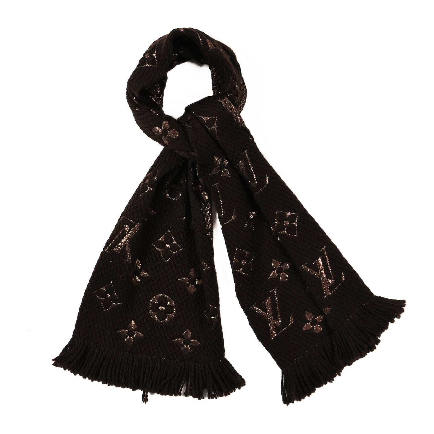 Louis Vuitton Wool Silk Logomania Shine Scarf Marron 1 of 3