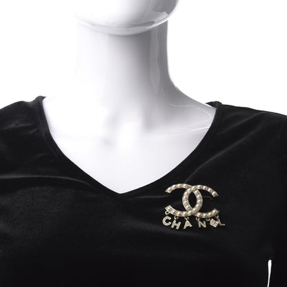 Chanel Crystal Pearl Signature Drop Brooch Gold 2 of 4