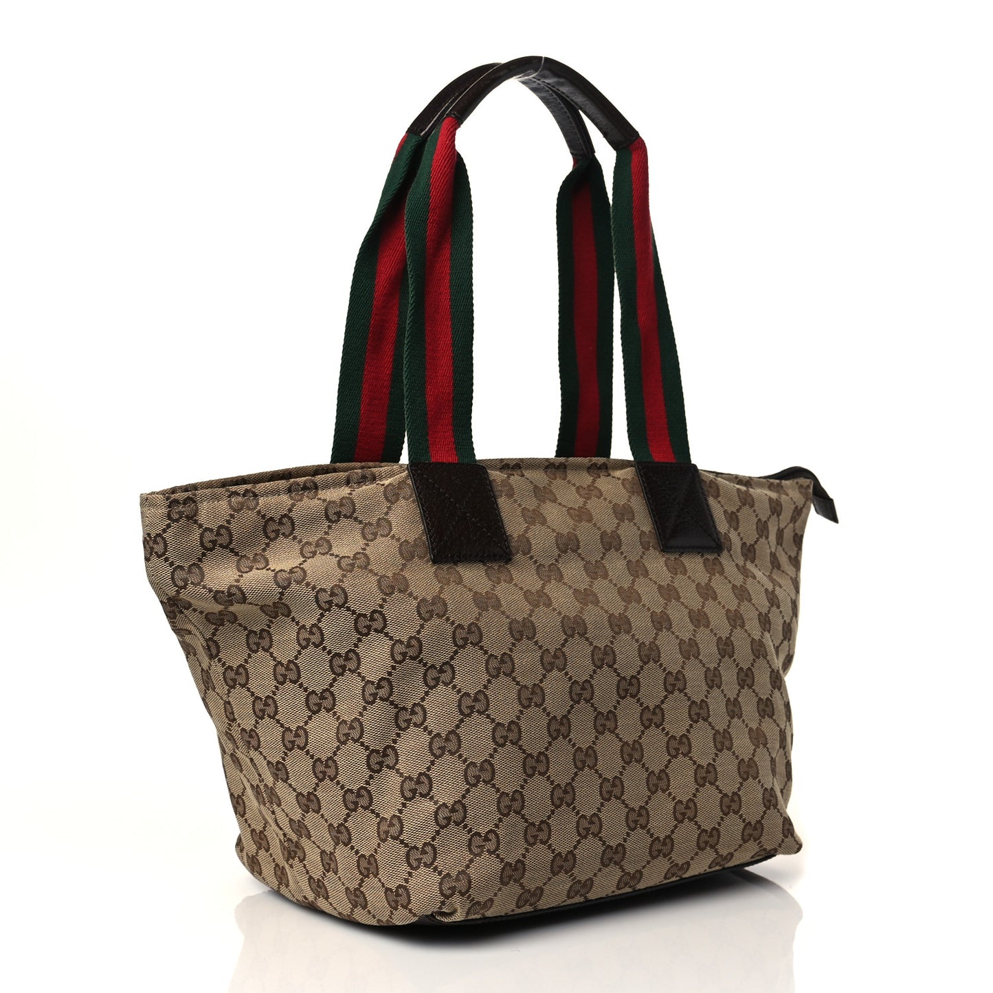 GG Monogram Medium Web Handle Bucket Tote Dark Brown