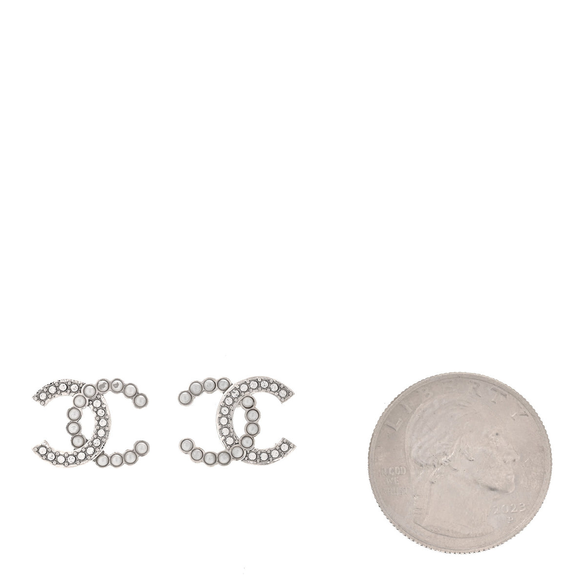 Pearl Crystal CC Earrings Silver