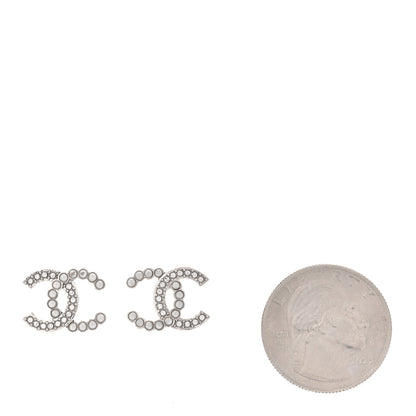 Chanel Pearl Crystal CC Earrings Silver 2 of 5
