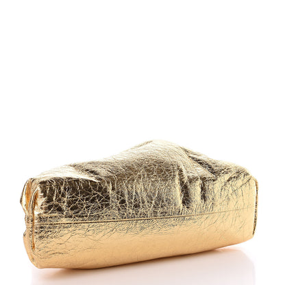 Bottega Veneta Metallic Crinkled Lambskin The Pouch Oversized Clutch Oro 4 of 9