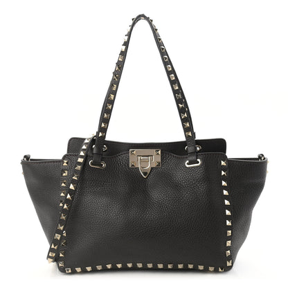 Valentino Garavani Grained Calfskin Small Rockstud Tote Black 1 of 9
