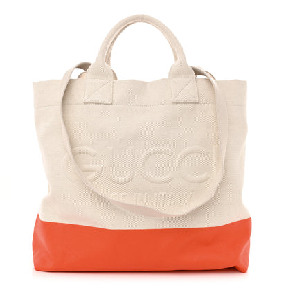 Gucci Canvas Logo Embossed Black Tote Natural Orange 1 of 10