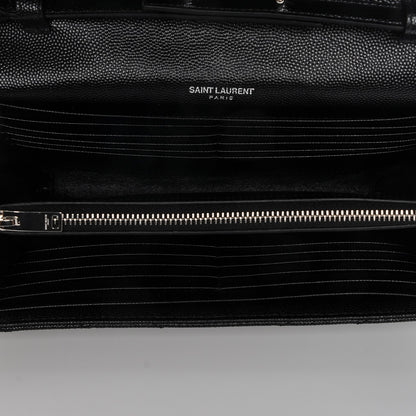 Saint Laurent Grain De Poudre Matelasse Chevron Medium Monogram Chain Wallet Black 5 of 6