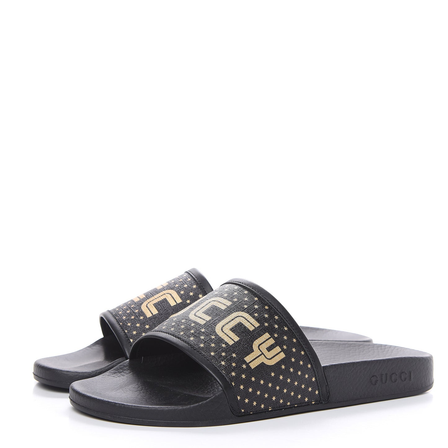 X SEGA Supreme Canvas GUCCY Stars Mens Slide Sandals 9 Black Gold