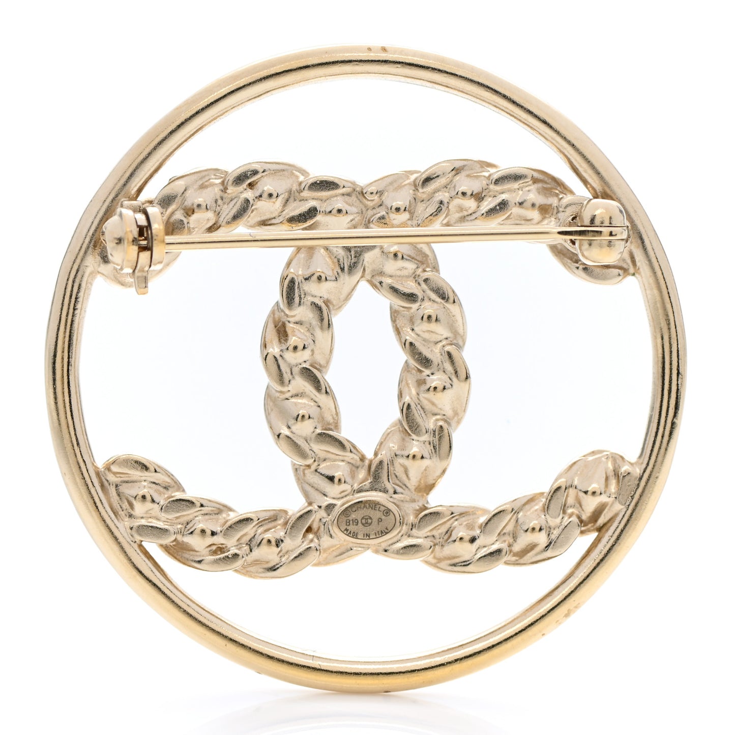 Crystal Round CC Brooch Gold
