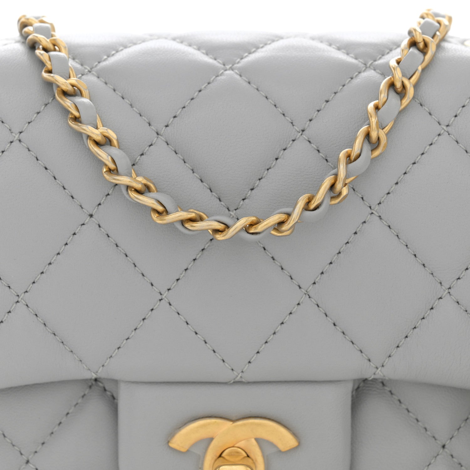 Chanel Lambskin Quilted Mini Pearl Crush Flap Light Grey 1537779