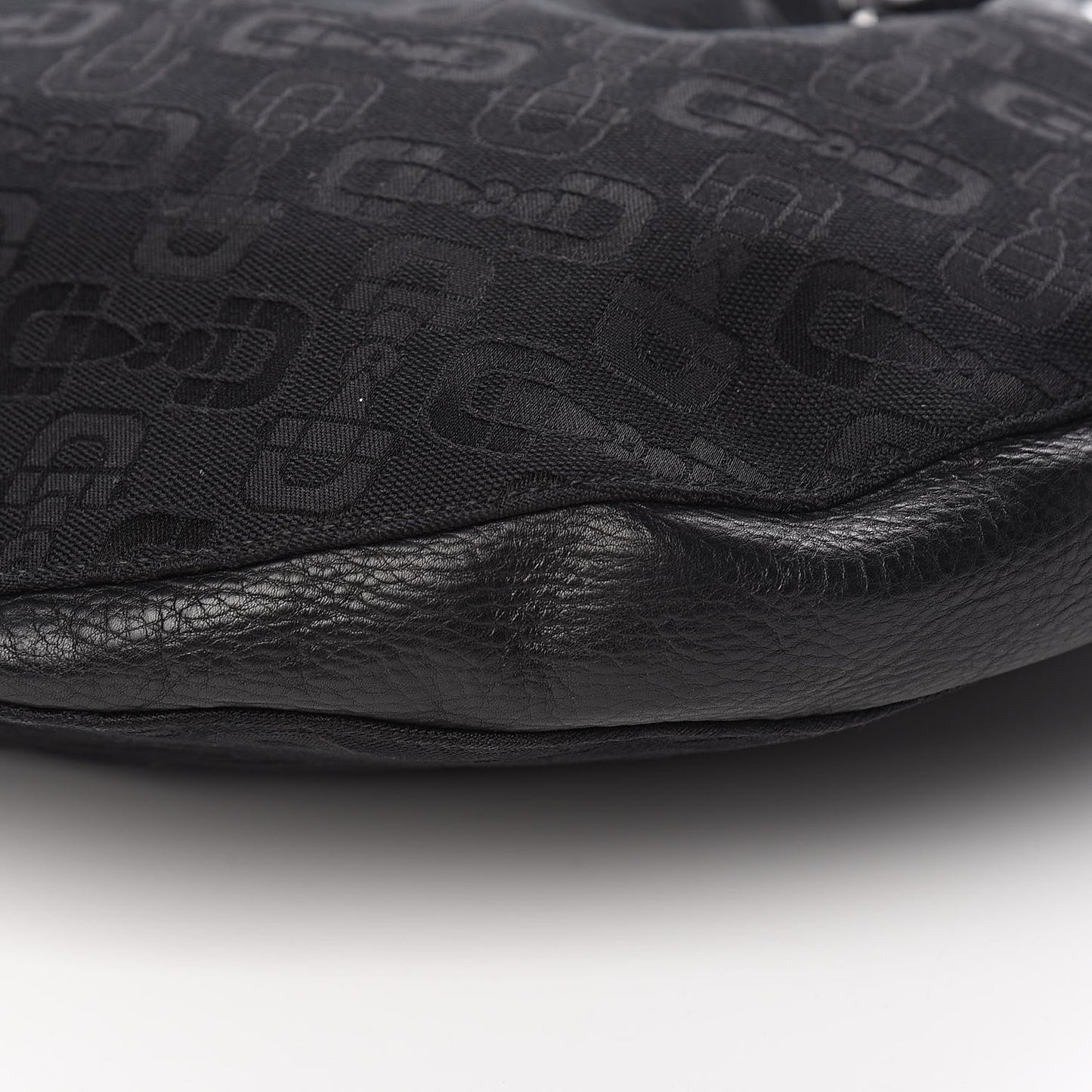 Horsebit Print Hobo Black