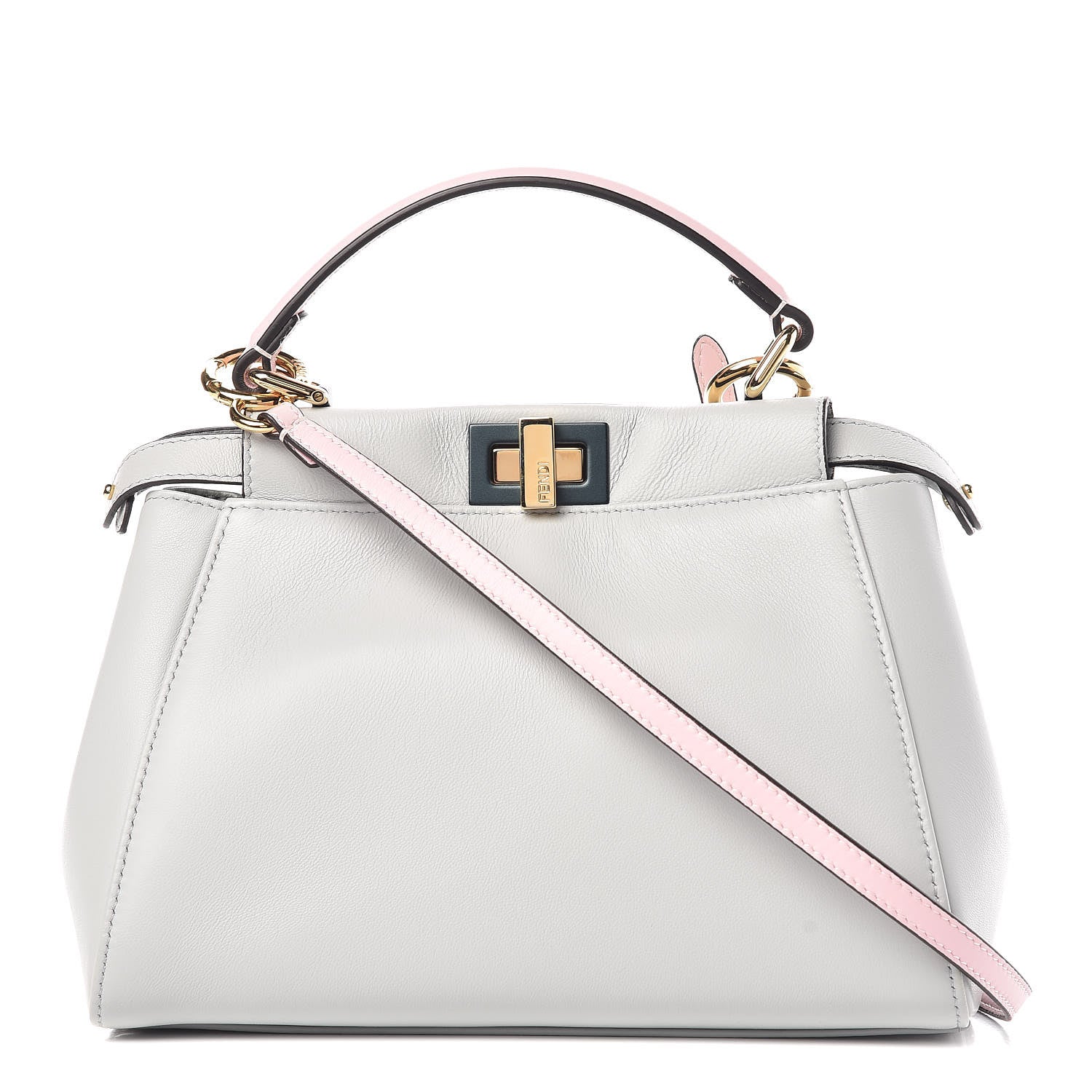 Fendi Nappa Colorblock Mini Peekaboo Iconic Satchel Grigio Perla Peonia Alga 1 of 10