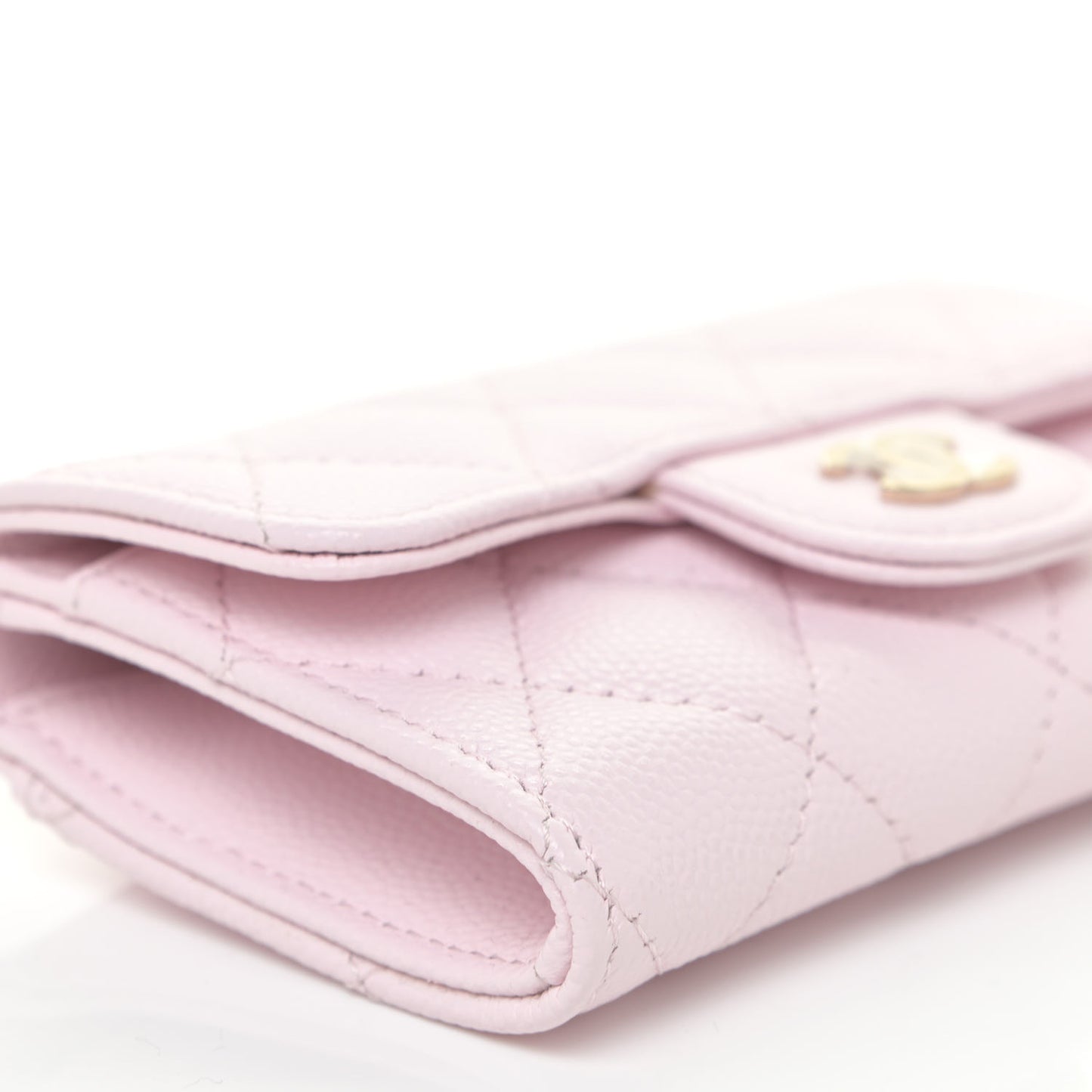 Caviar Quilted Flap Card Holder Wallet Light Pink