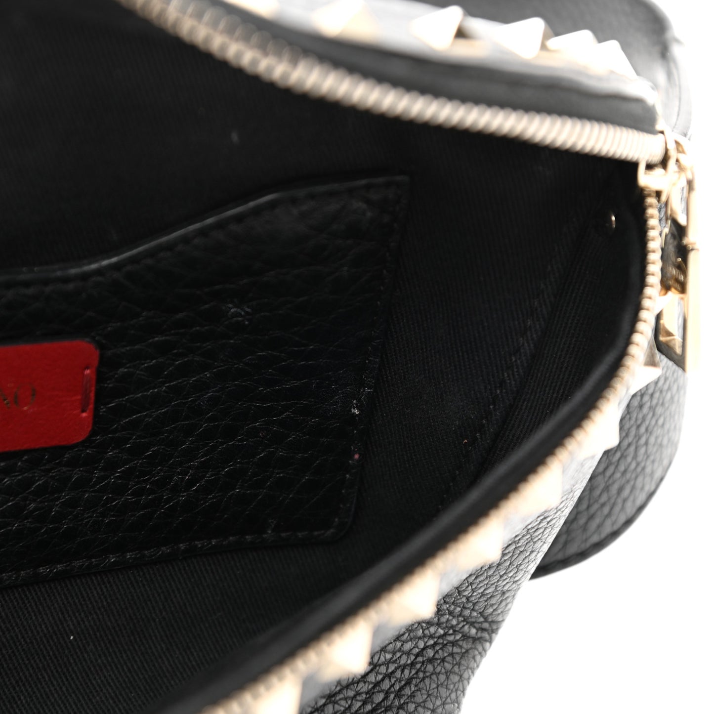 Grainy Calfskin Rockstud Belt Bag Black