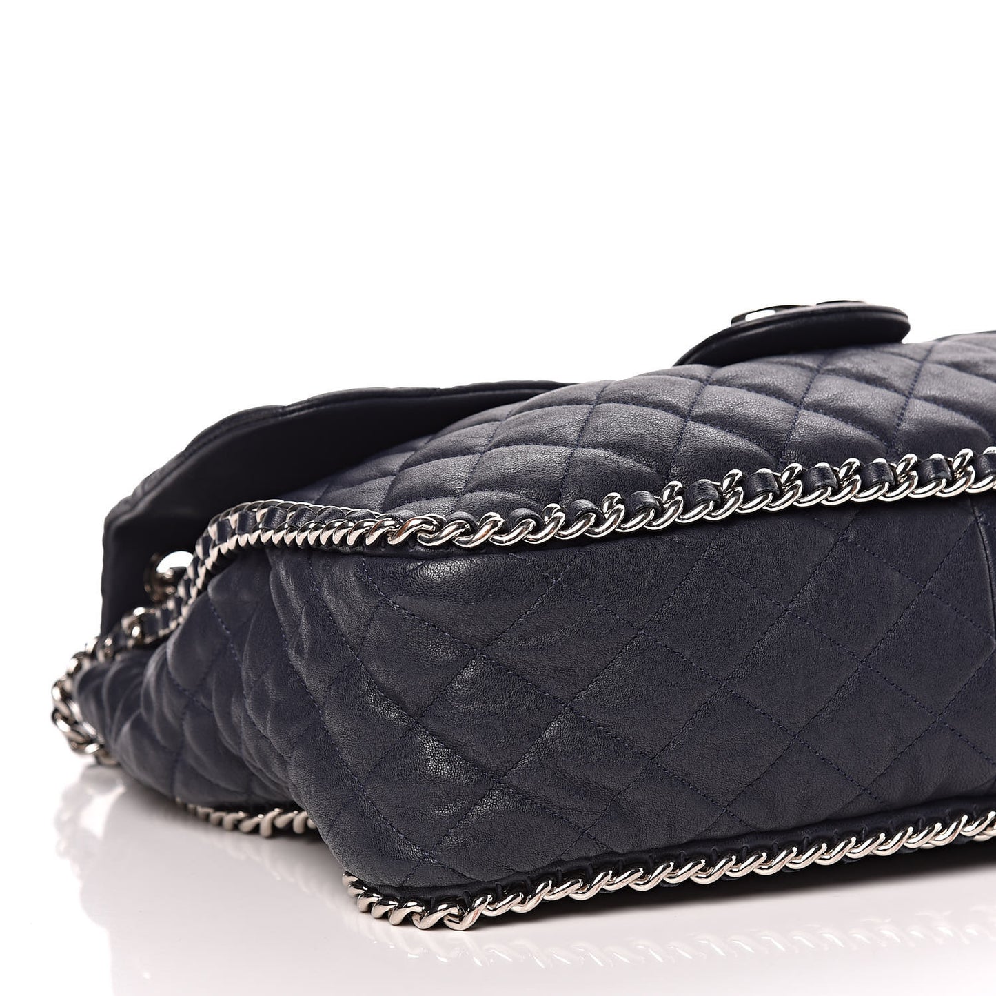 Washed Lambskin Quilted Chain Around Maxi Flap Dark Navy Blue