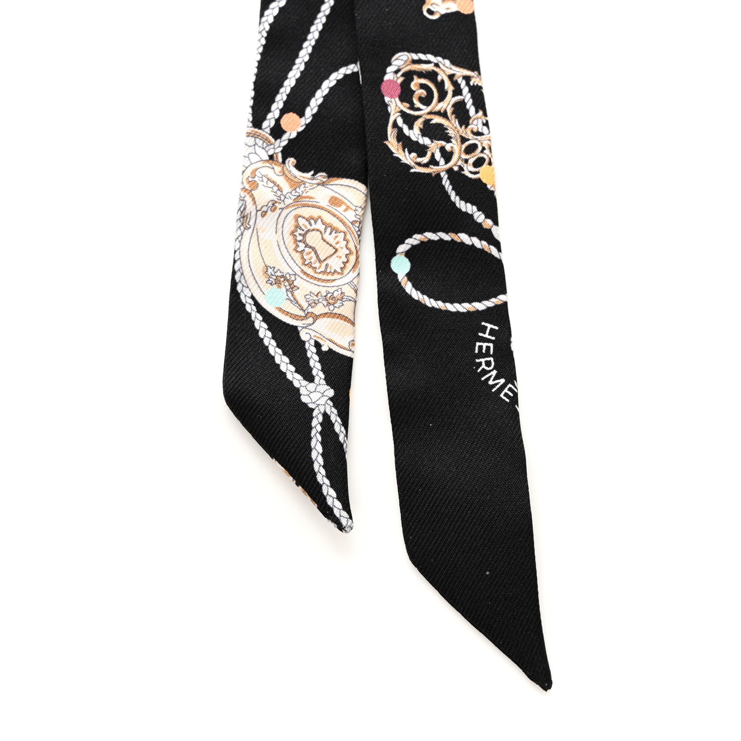 Hermes Silk Les Cles A Pois Doll Twilly Black Beige Rose 2 of 5