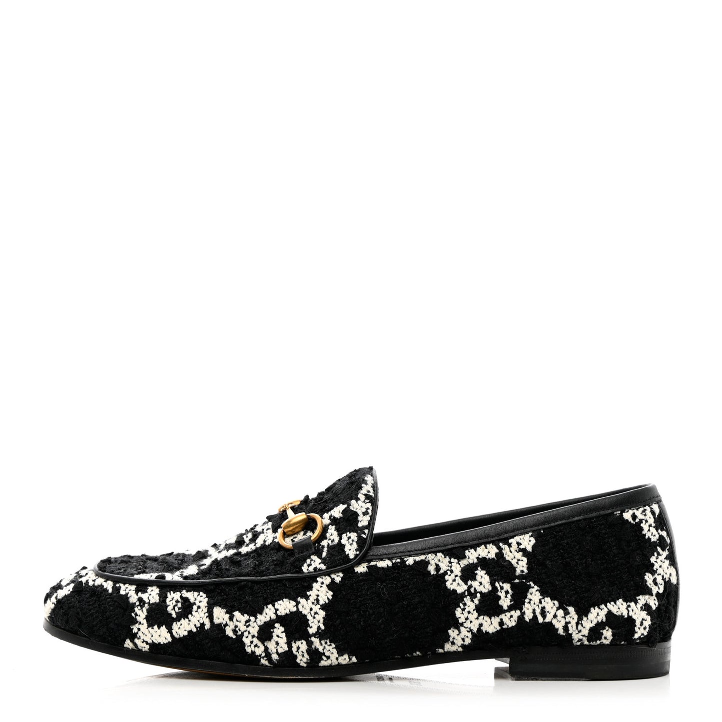 Tweed GG Monogram Horsebit Womens Jordaan Loafers 36.5 Black Natural