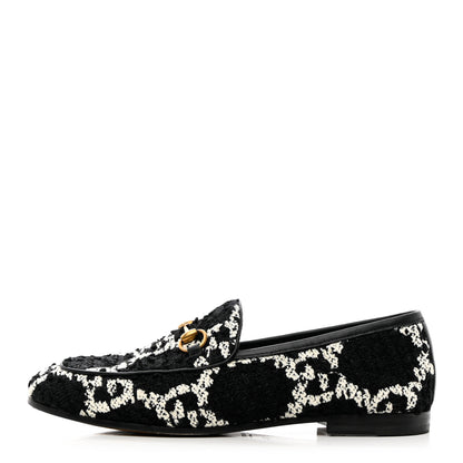 Gucci Tweed GG Monogram Horsebit Womens Jordaan Loafers 36.5 Black Natural 1 of 18