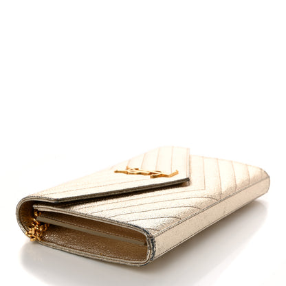 Saint Laurent Metallic Crackled Calfskin Matelasse Chevron Monogram Chain Wallet Gold 4 of 11