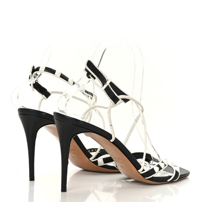 Valentino Garavani Calfskin Free Rockstud Ankle T-Strap Sandals 39 Black Optic White 4 of 11