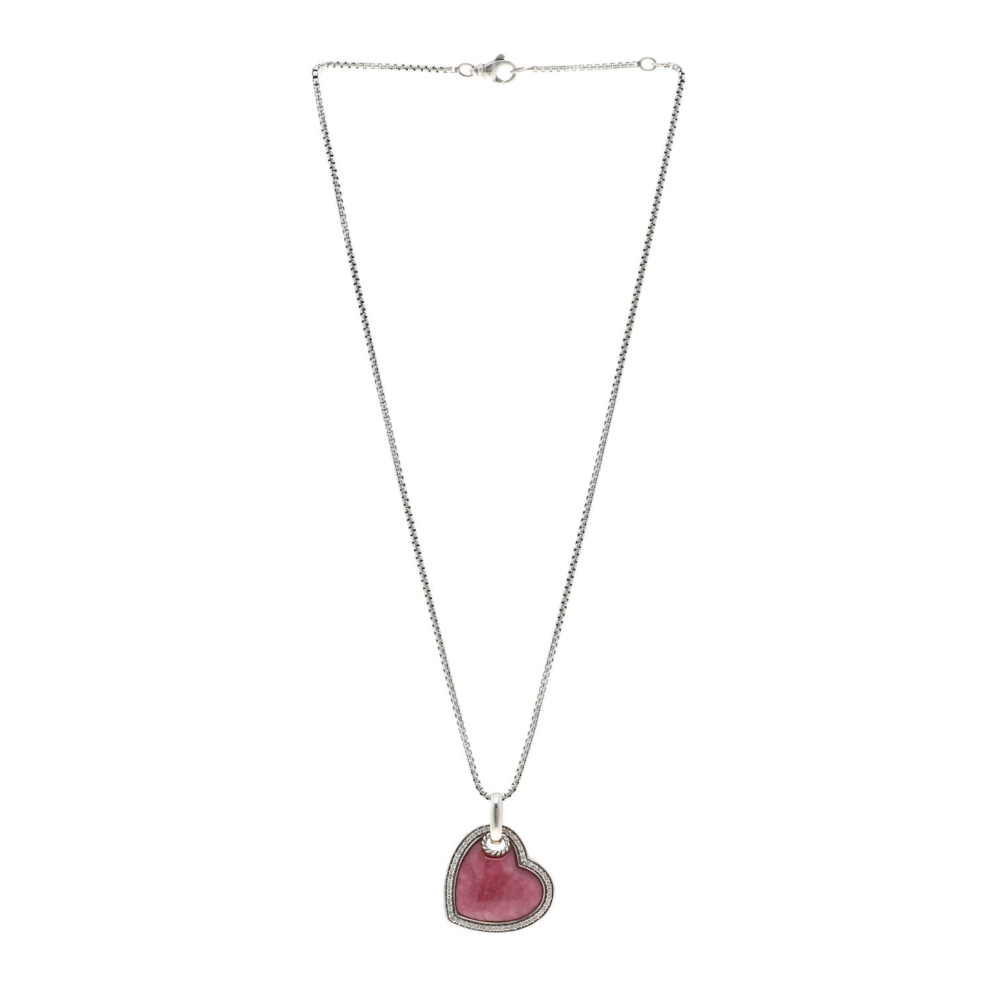 DAVID YURMAN Sterling Silver Diamond Rhodochrosite Heart Pendant Necklace
