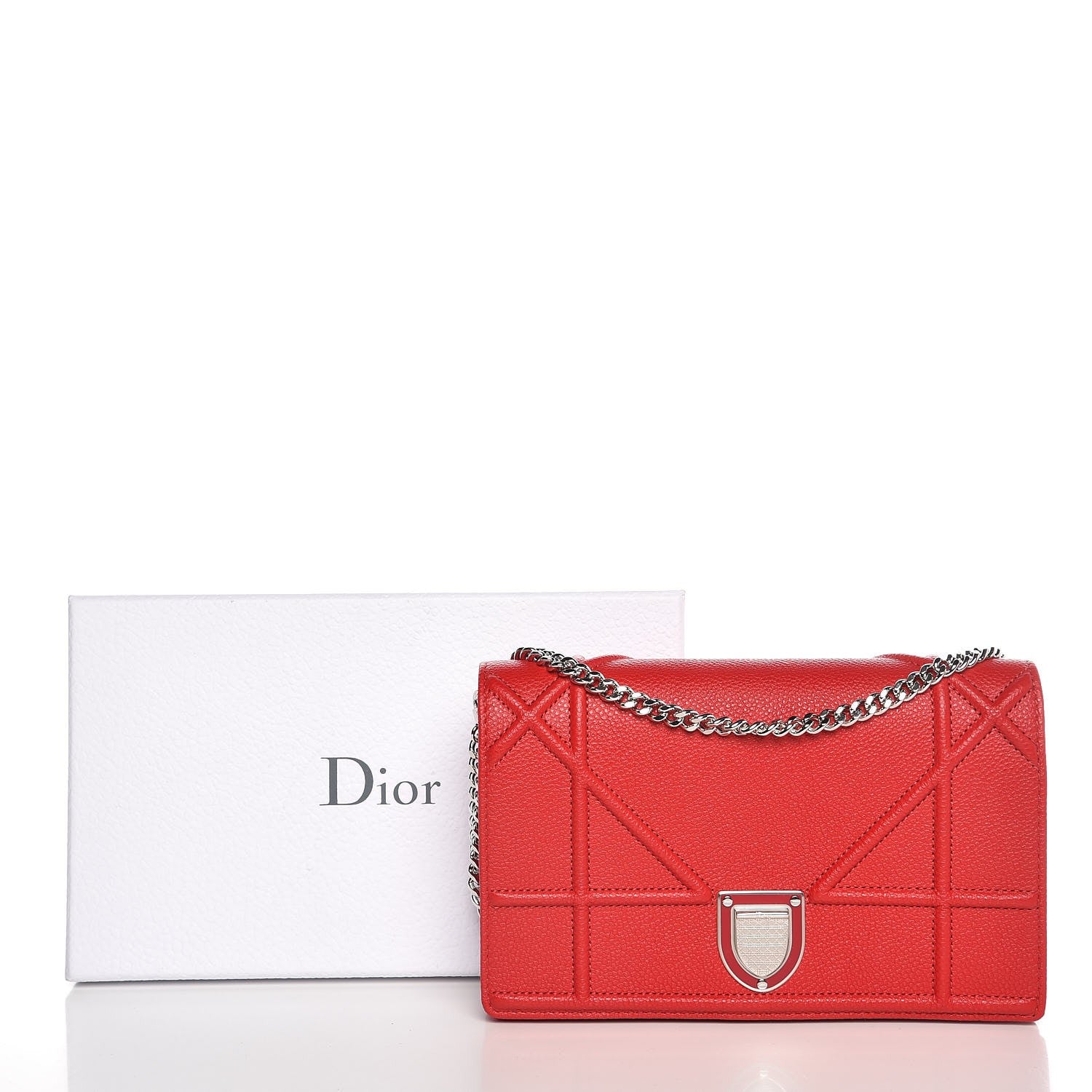 Christian Dior Grained Calfskin Diorama Wallet on Chain Pouch Rouge Vif 8 of 8