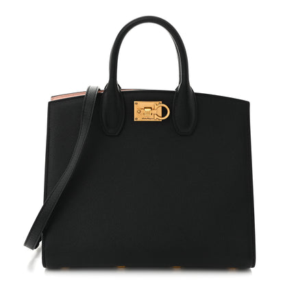 Salvatore Ferragamo Hammered Calfskin Medium The Studio Box Bag Black 1 of 9