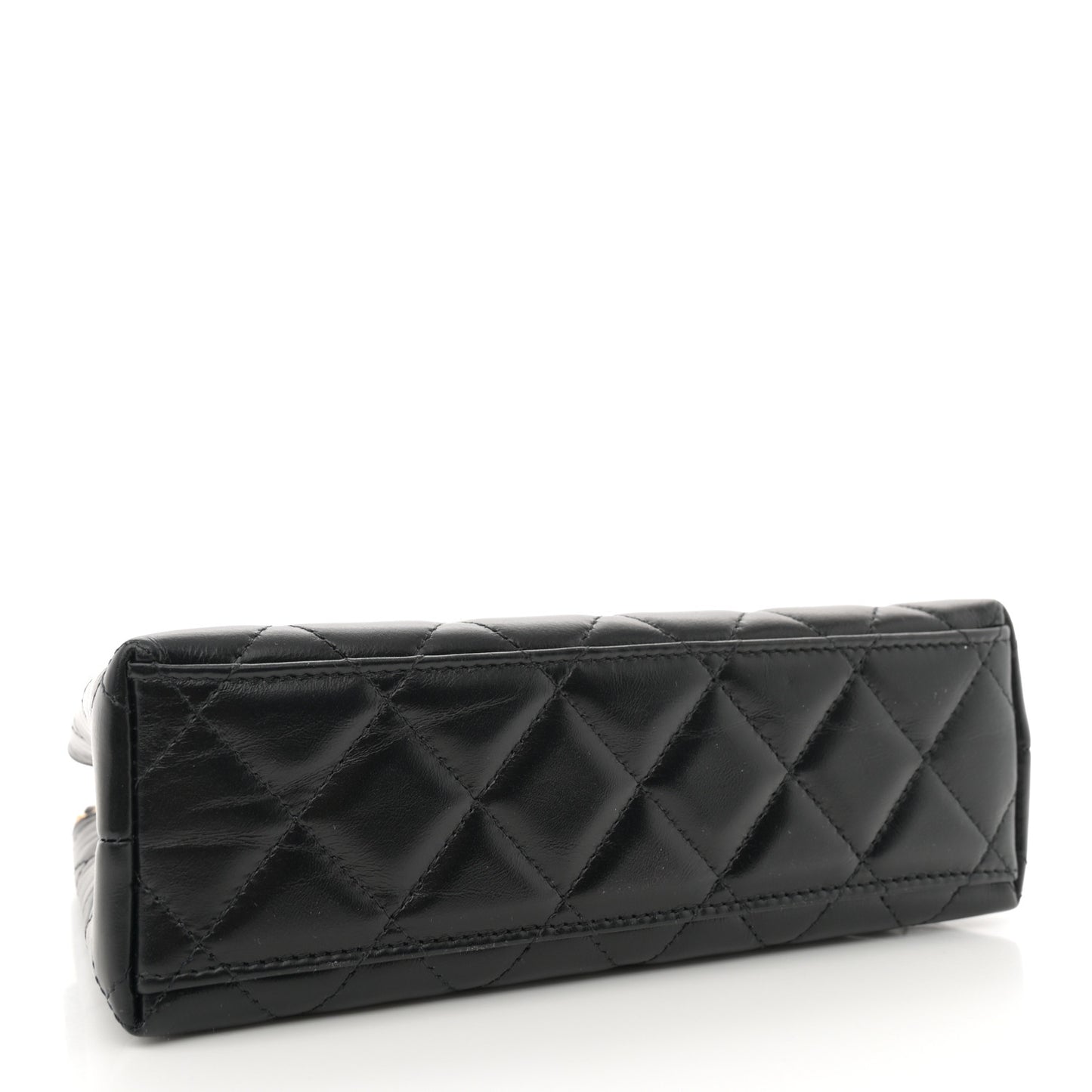 Shiny Aged Calfskin Quilted Nano Kelly Shopper Black