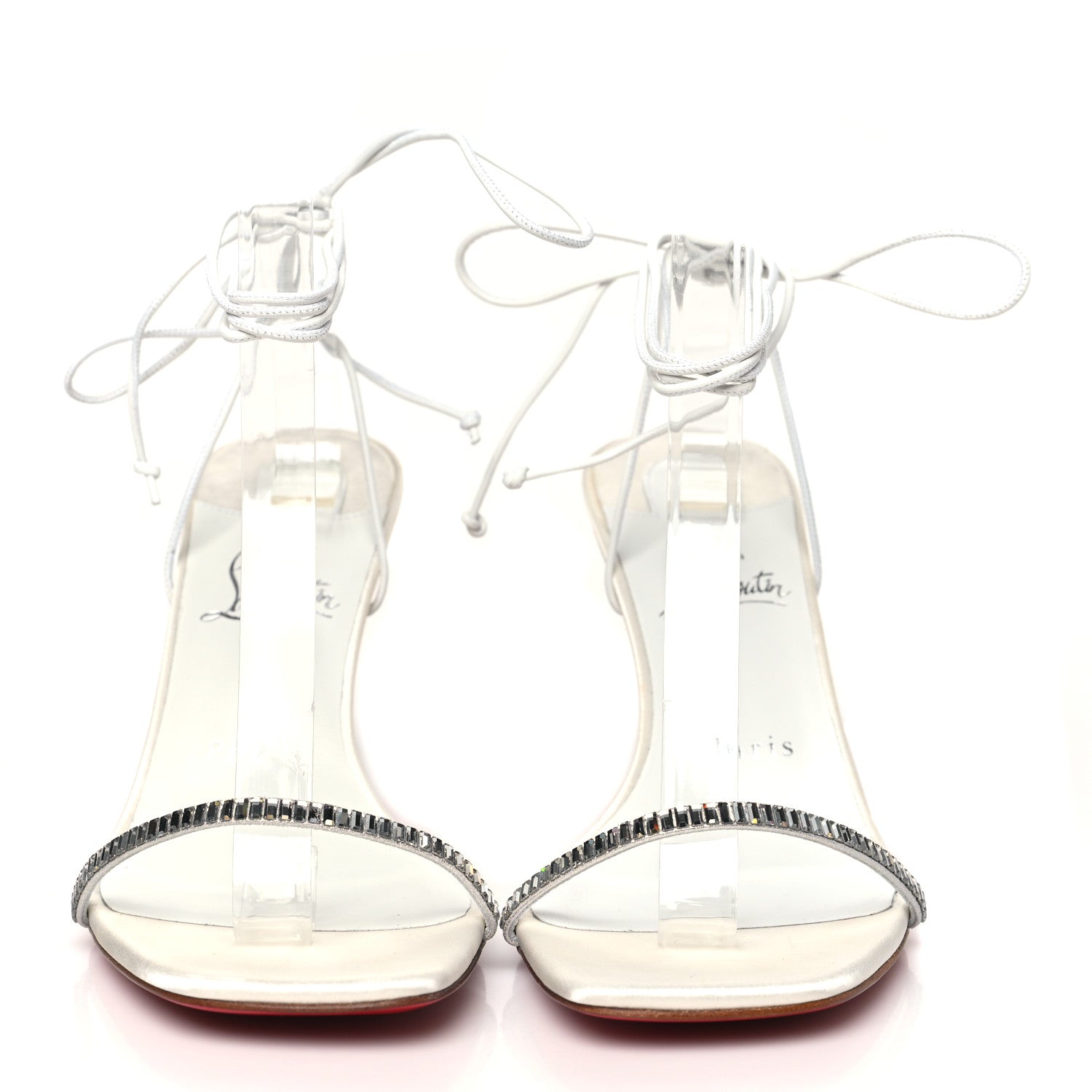 Christian Louboutin Crepe Satin Suede Condora Lacestrass 85 Sandals 38.5 Ivory 3 of 9