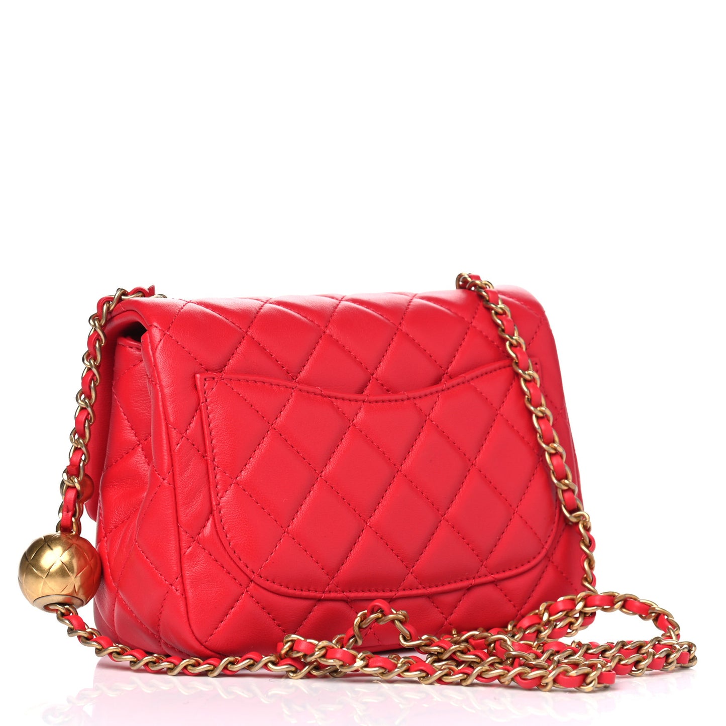 Lambskin Quilted Mini Pearl Crush Flap Red