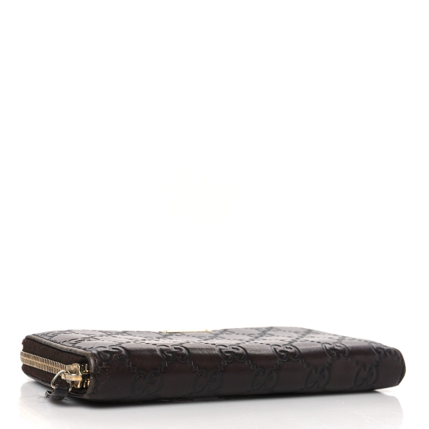 Guccissima Margaux Calfskin Metal Bar Zip Around Wallet Chocolate