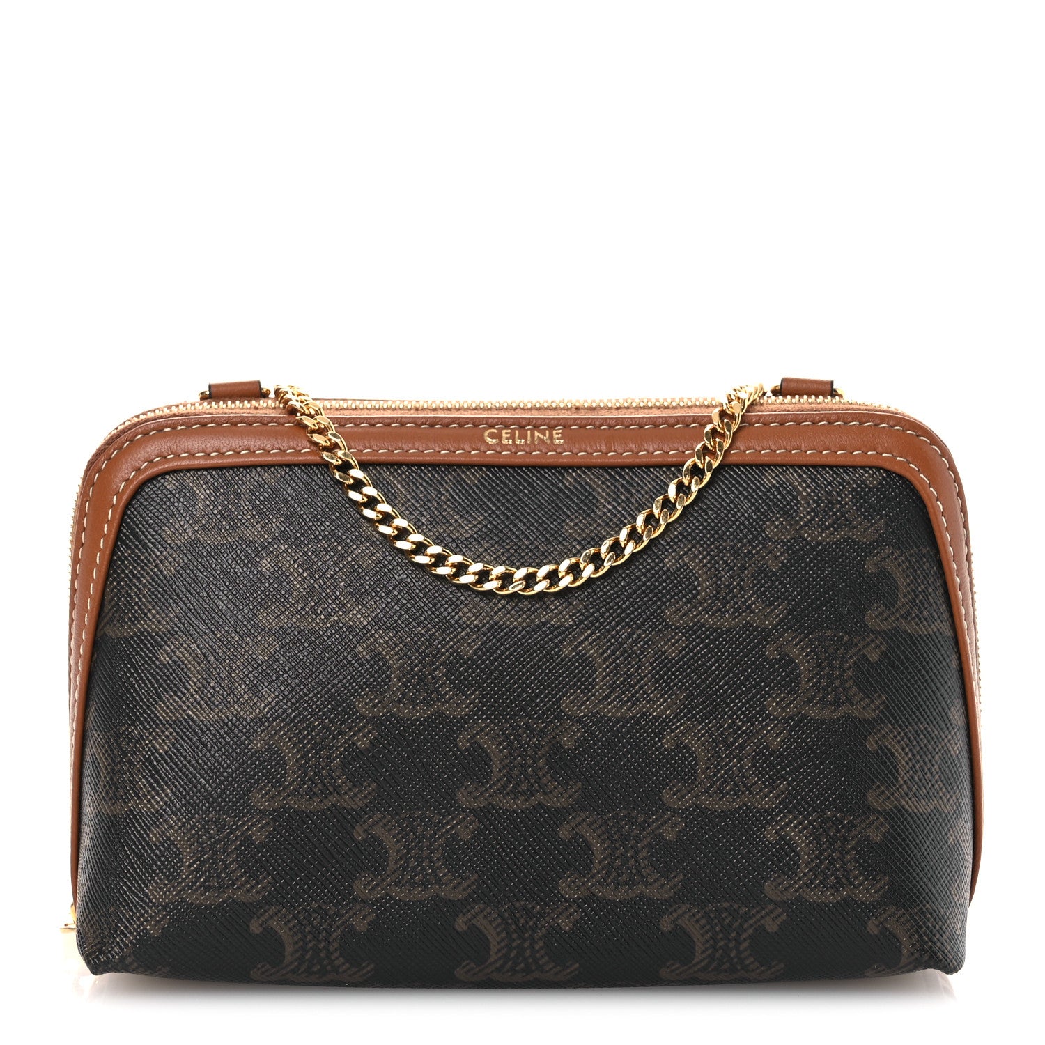 Celine Triomphe Canvas Lambskin Clutch On Chain Tan 1833805 Celine Triomphe Canvas Lambskin Clutch On Chain Tan 1833805