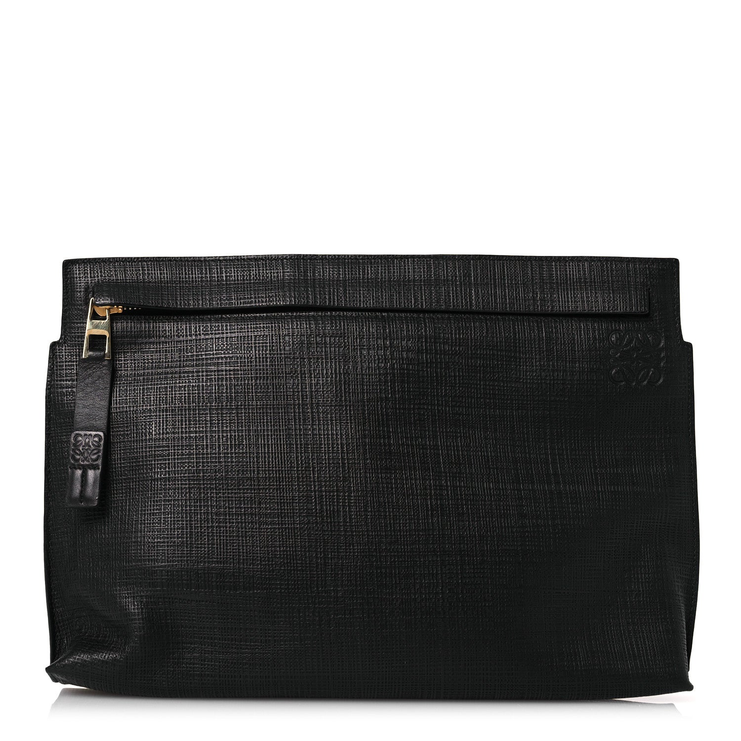 Loewe Calfskin Linen Embossed Large T Pouch Black 1 of 8