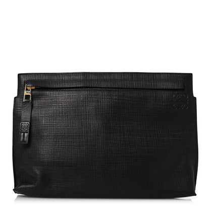 Loewe Calfskin Linen Embossed Large T Pouch Black 1 of 8