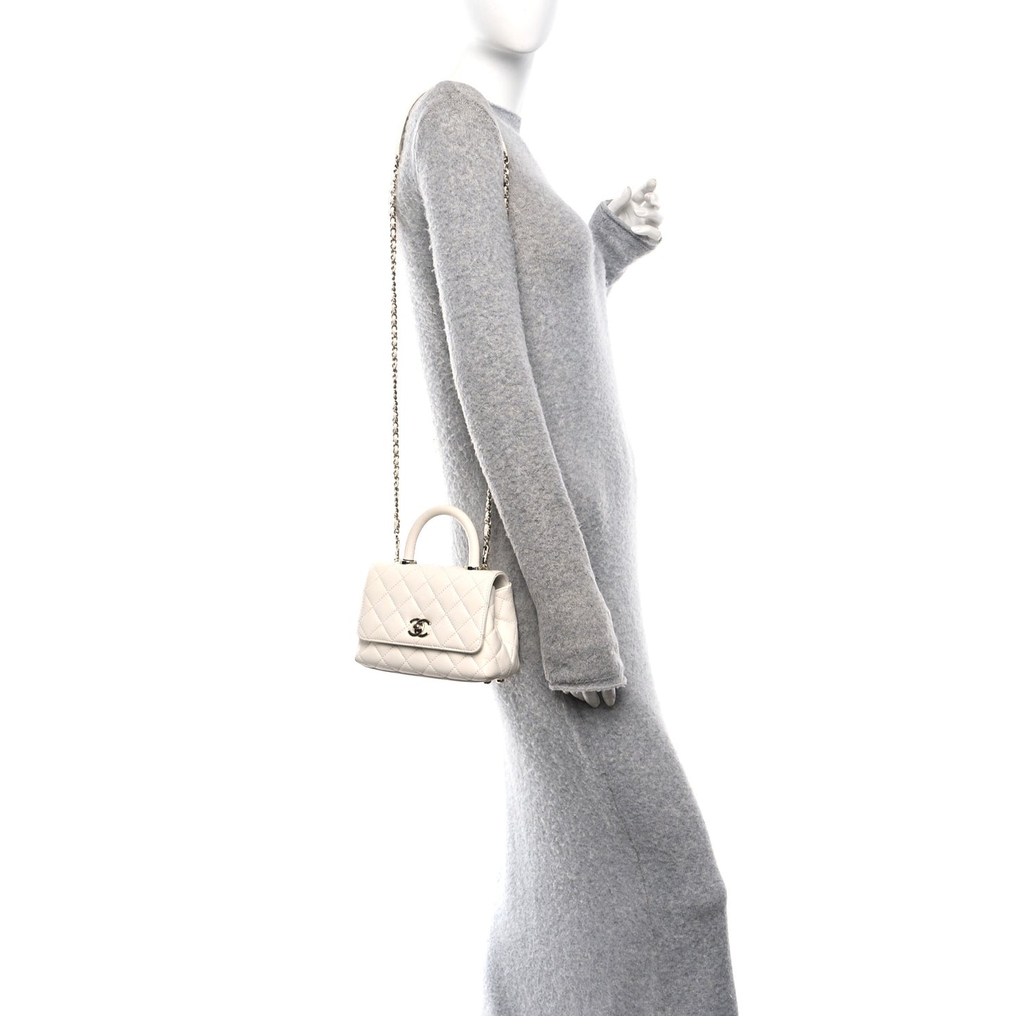 Caviar Quilted Extra Mini Coco Handle Flap White