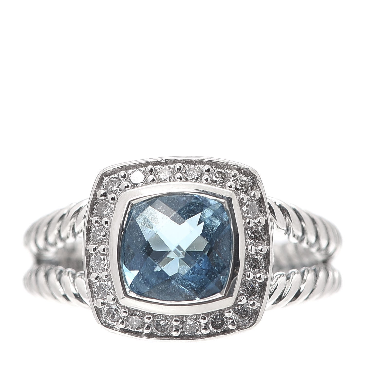 David Yurman Sterling Silver Diamond Blue Topaz 7mm Petite Albion Ring 49 4.75 1 of 6
