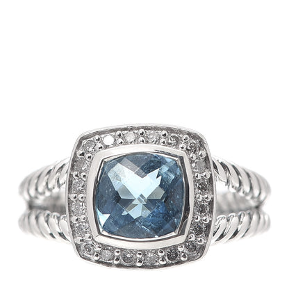 David Yurman Sterling Silver Diamond Blue Topaz 7mm Petite Albion Ring 49 4.75 1 of 6