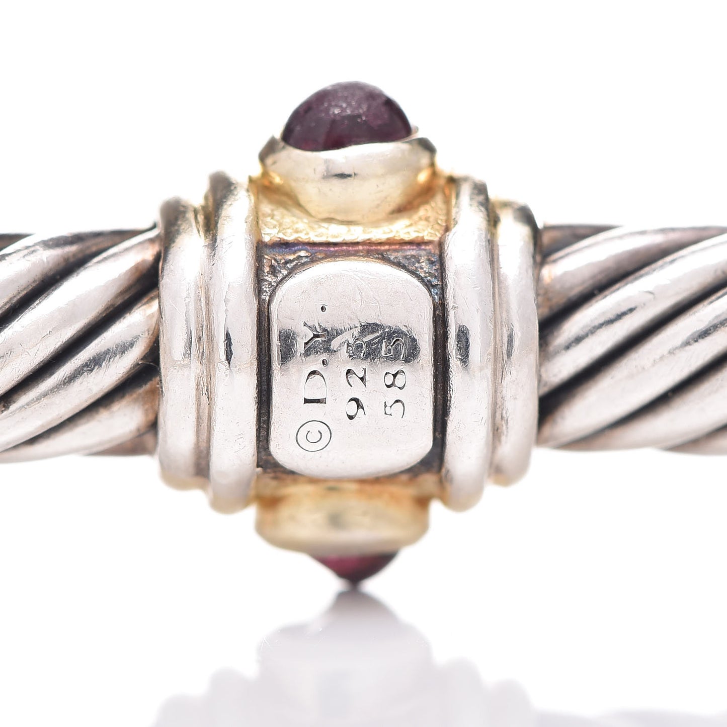 Sterling Silver 14K Yellow Gold Citrine Rhodolite Garnet 5mm Cable Renaissance Station Bracelet
