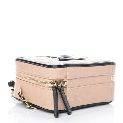 Chanel Caviar Quilted Small CC Filigree Vanity Case Beige Black 4 of 9