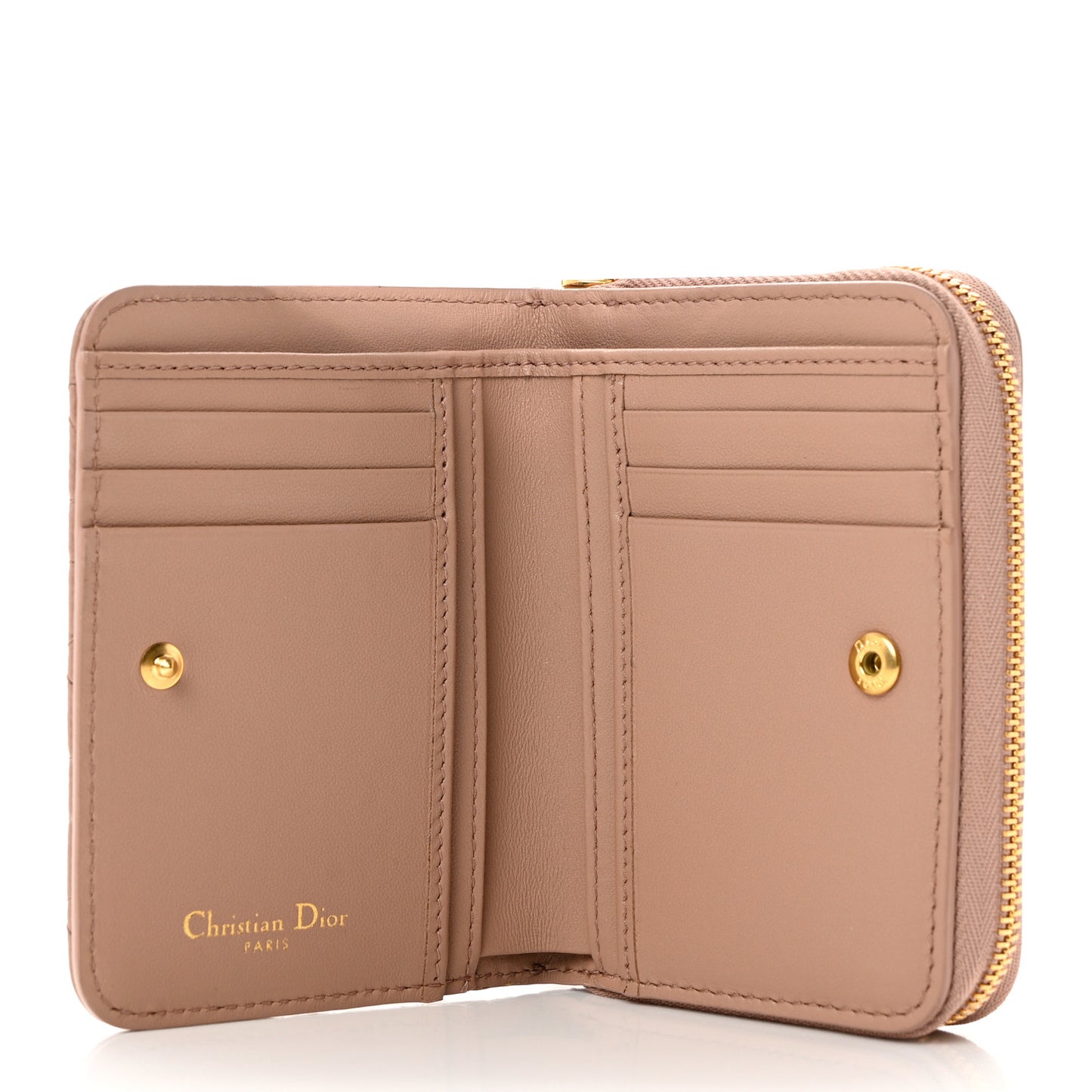 Grained Calfskin Supple Cannage Caro Scarlet Zipped Wallet Rose Des Vents