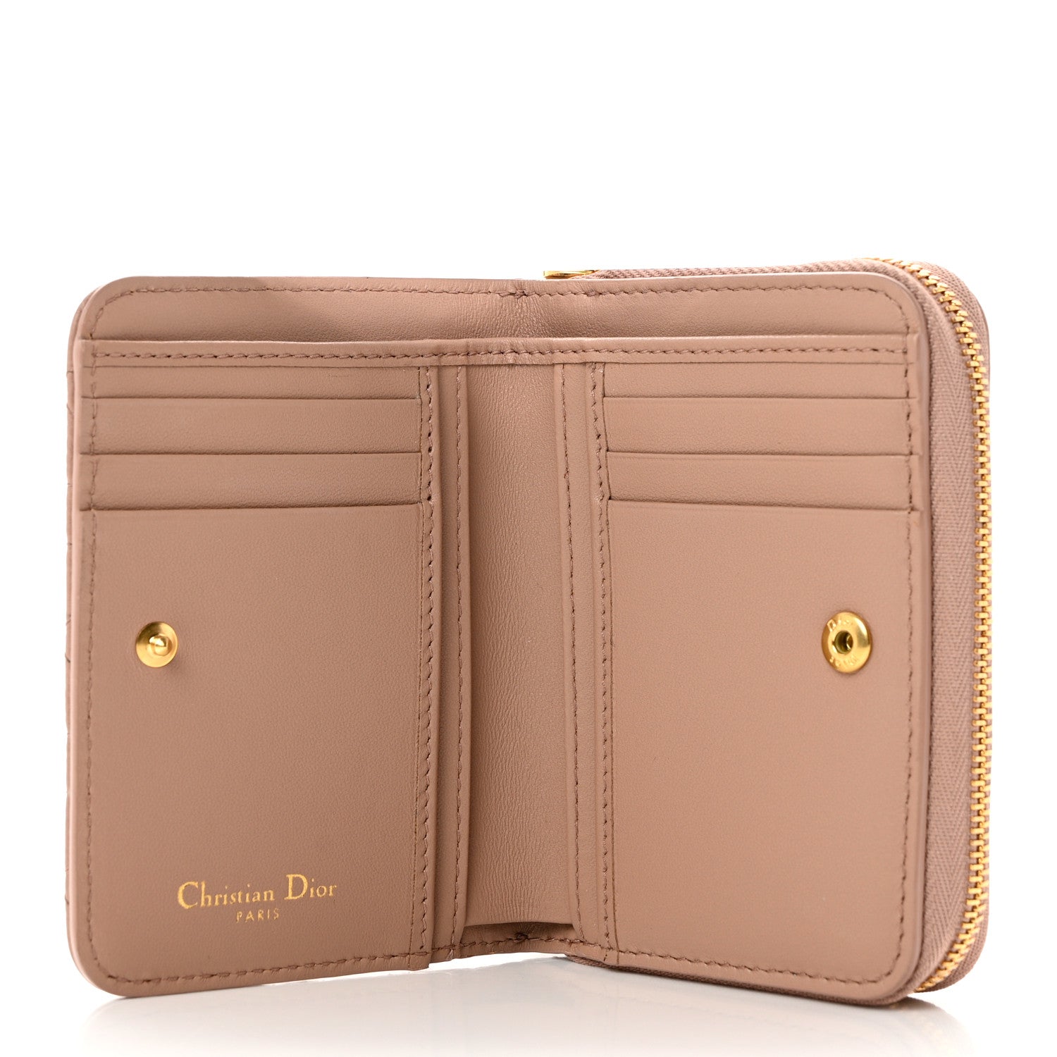 Christian Dior Grained Calfskin Supple Cannage Caro Scarlet Zipped Wallet Rose Des Vents 5 of 7