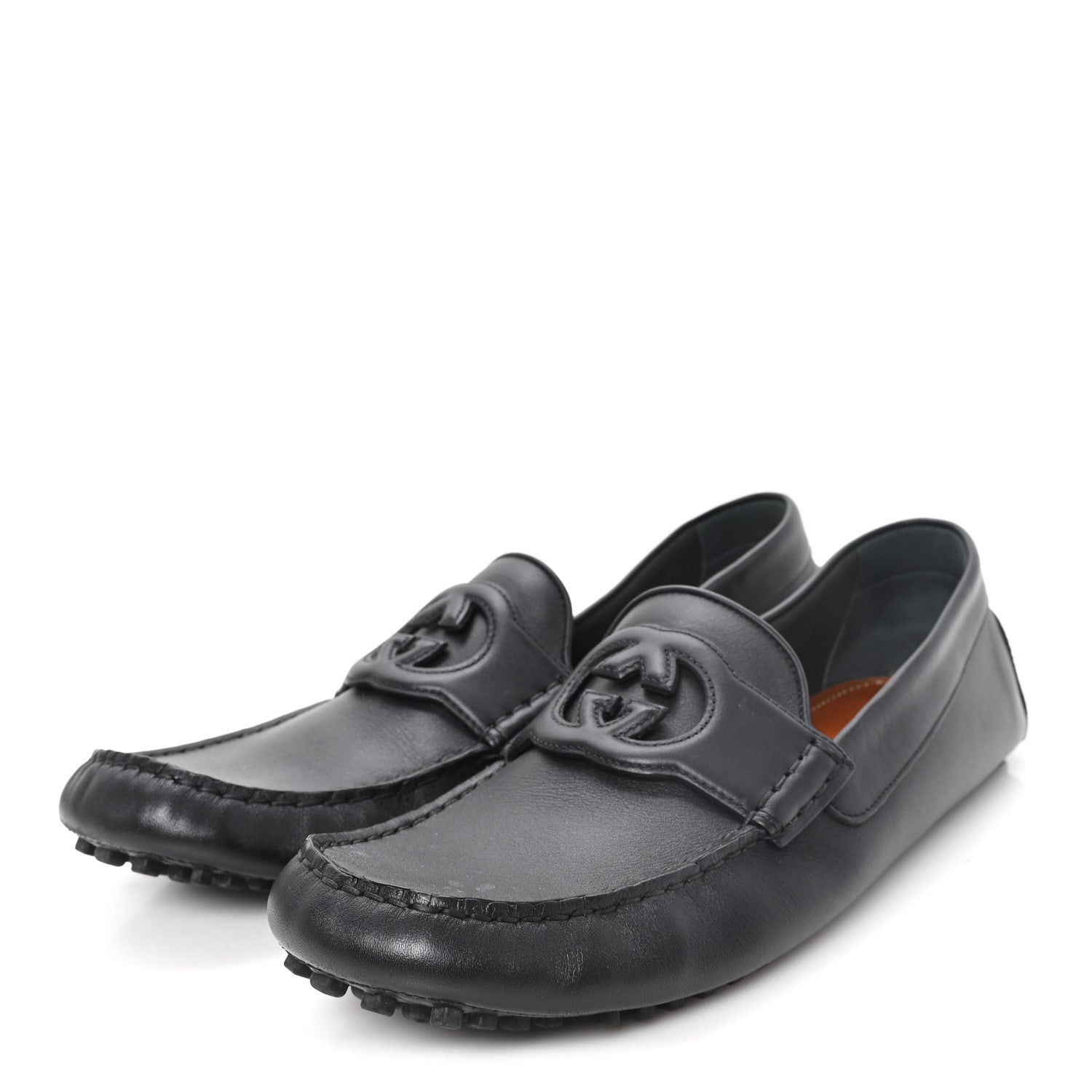 Gucci Soft Clove Calfskin Monochrome Mens Interlocking G Driver Loafers 11 Black 4 of 9