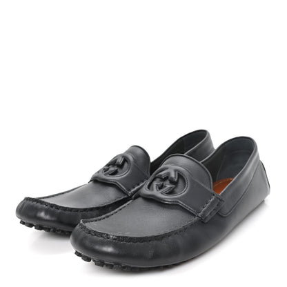 Gucci Soft Clove Calfskin Monochrome Mens Interlocking G Driver Loafers 11 Black 4 of 9