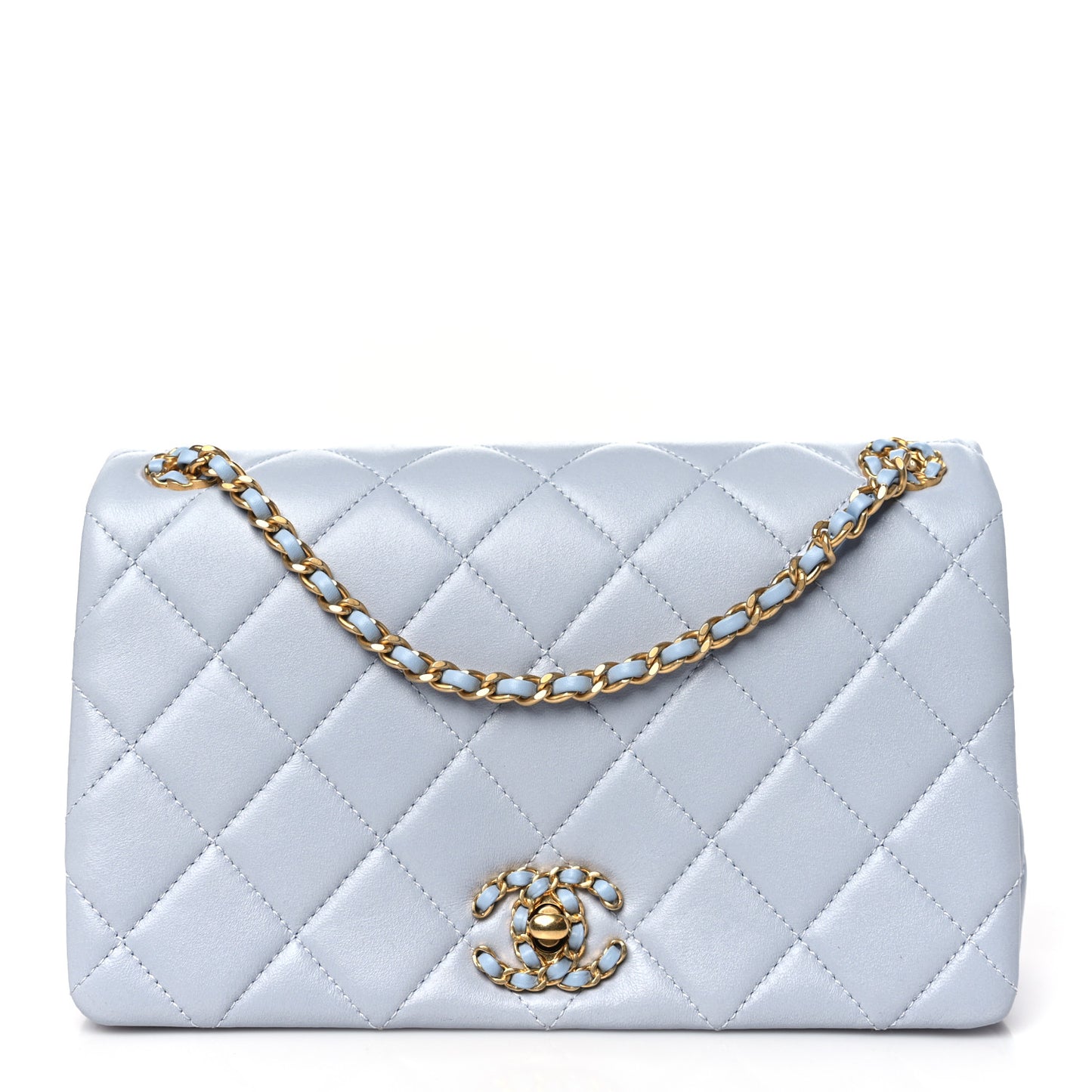 Lambskin Quilted Braided CC Flap Blue