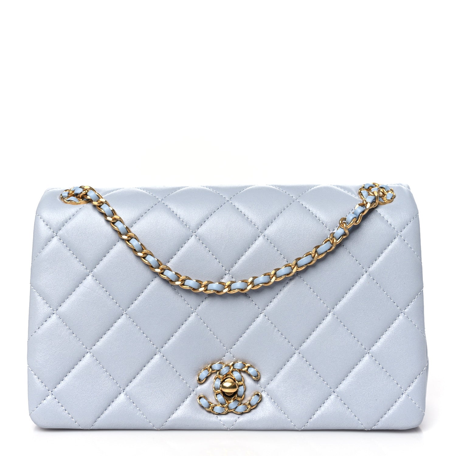 Chanel Lambskin Quilted Braided CC Flap Blue 1 of 10