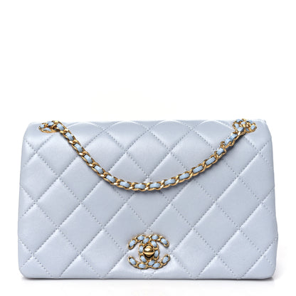 Chanel Lambskin Quilted Braided CC Flap Blue 1 of 10