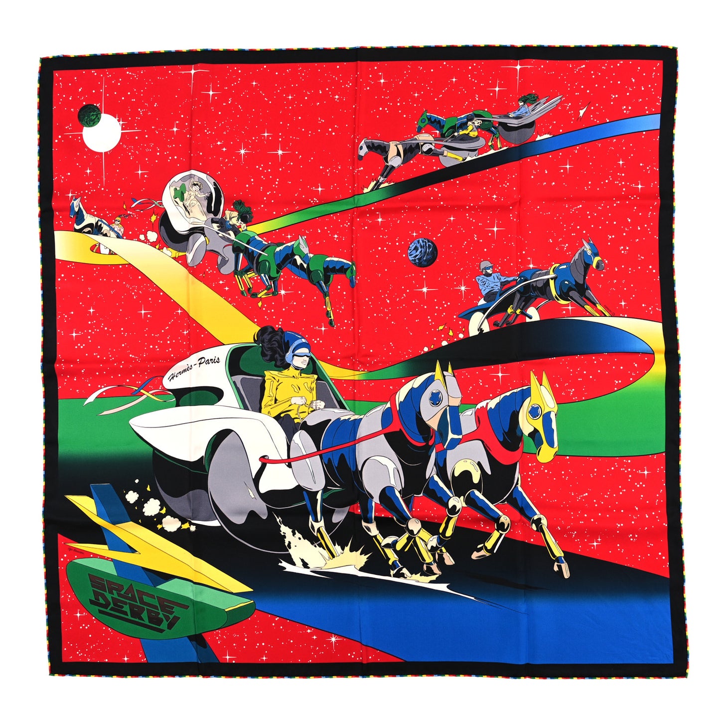 Silk Space Derby Scarf 90 Rouge Vert Multicolor
