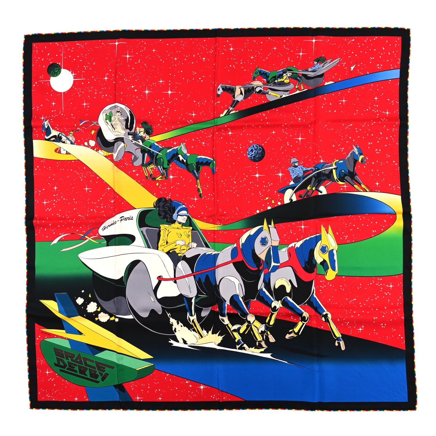Hermes Silk Space Derby Scarf 90 Rouge Vert Multicolor 1 of 3