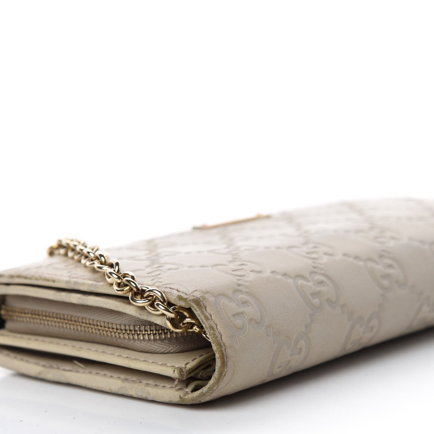 Guccissima Margaux Calfskin Metal Bar Chain Wallet Off White