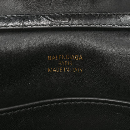 Balenciaga Shiny Calfskin Crocodile Embossed Mini Rodeo Top Handle Handbag Black 6 of 10