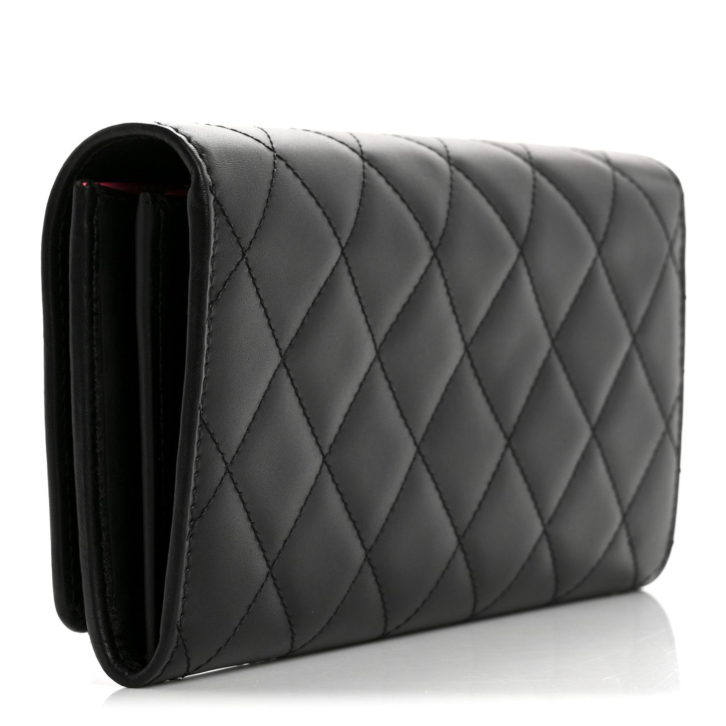 Calfskin Quilted Cambon Gusset Flap Wallet Black