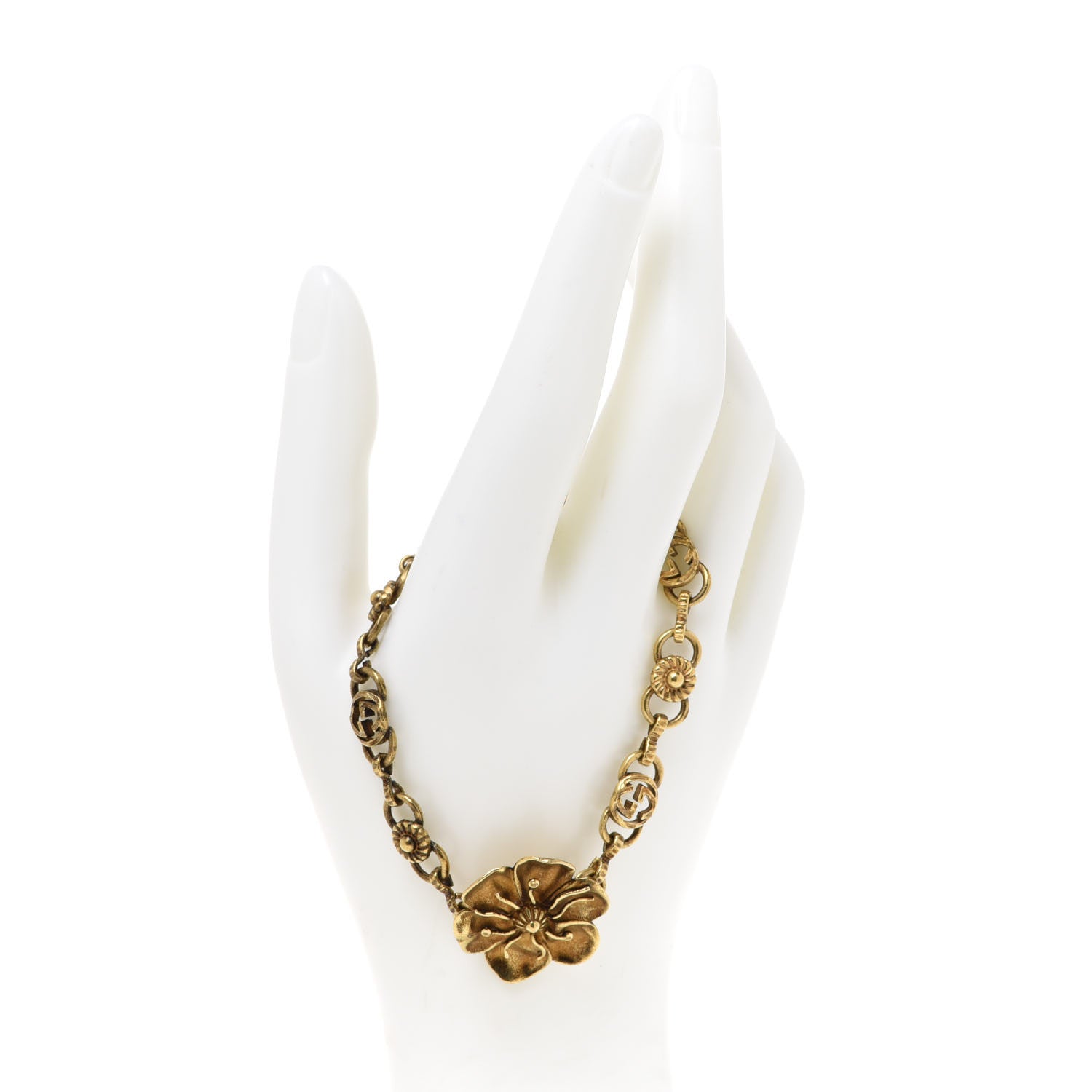 Gucci Metal Floral Detail Bracelet Aged Gold 2 of 7